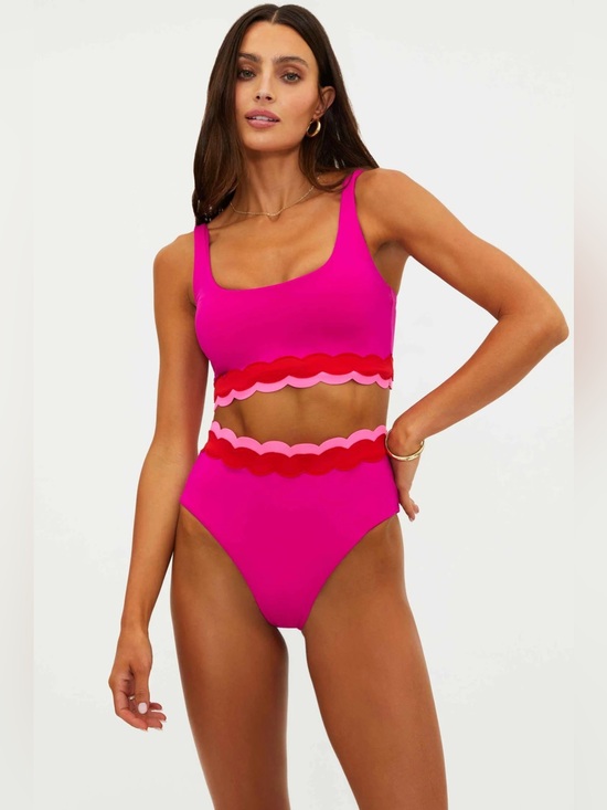 Beach Riot Other - Beach Riot Marin Harriet Pink Wave Swimsuit Set SZ Top: XL B: Large